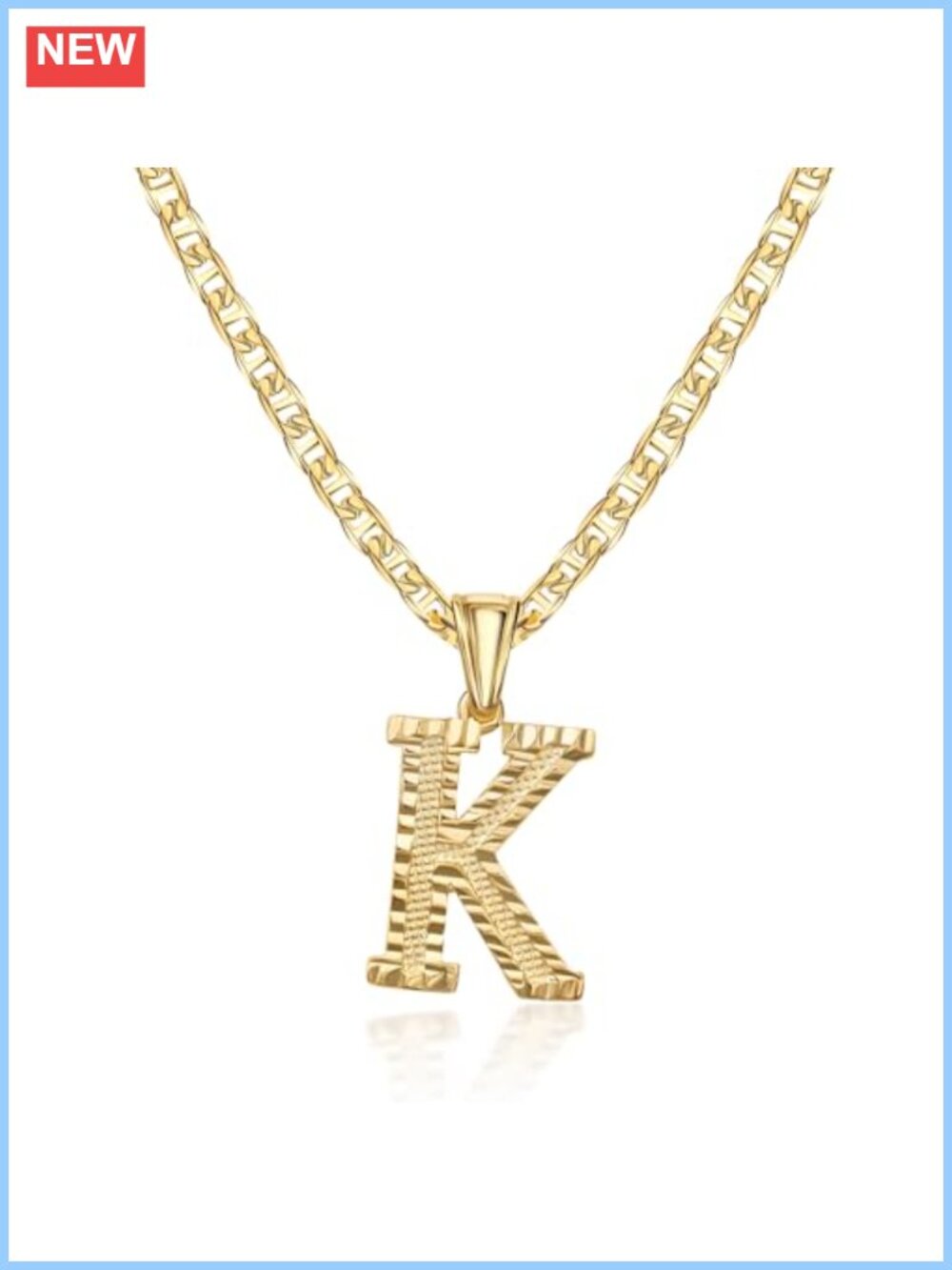 18K Gold Plated Diamond Cut Initial Pendant Necklace - 18 Inch Waterproof